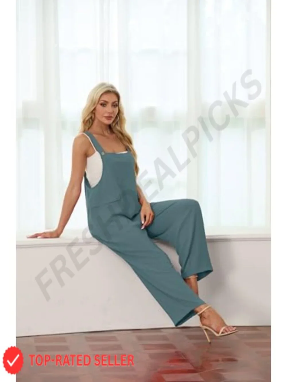 Boho Wide Leg Sleeveless Jumpsuit Women Elastic Waist Pockets Summers